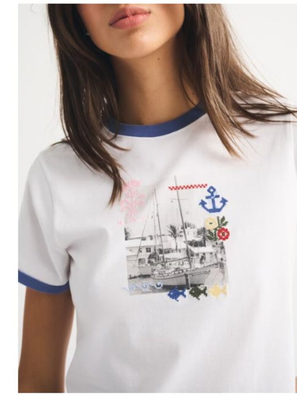 Abercrombie & Fitch Nautical Embroidered Graphic Skimming Tee | S